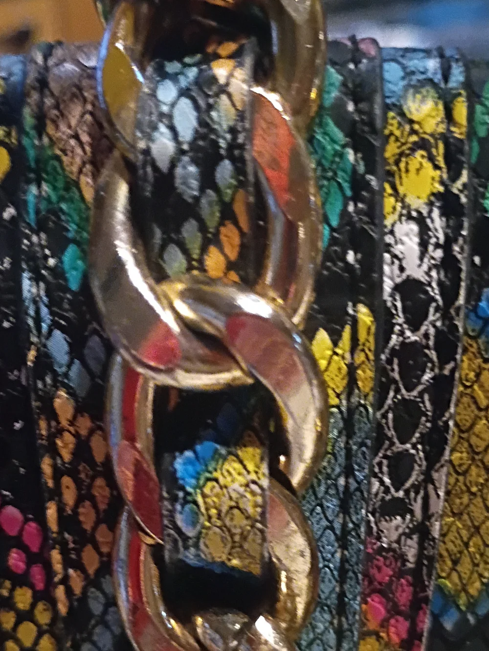 ALDO Multicolor Snake-Print Satchel with Yellow Tassel Charm